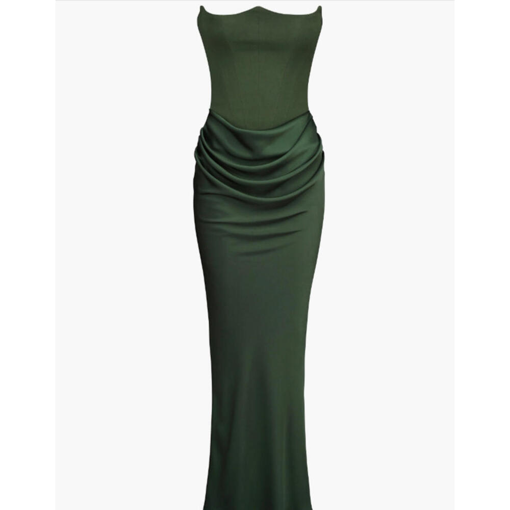 HOUSE OF CB Persephone Strapless Evening Dress in Olive Sz S #LD145 - Picture 2 of 8